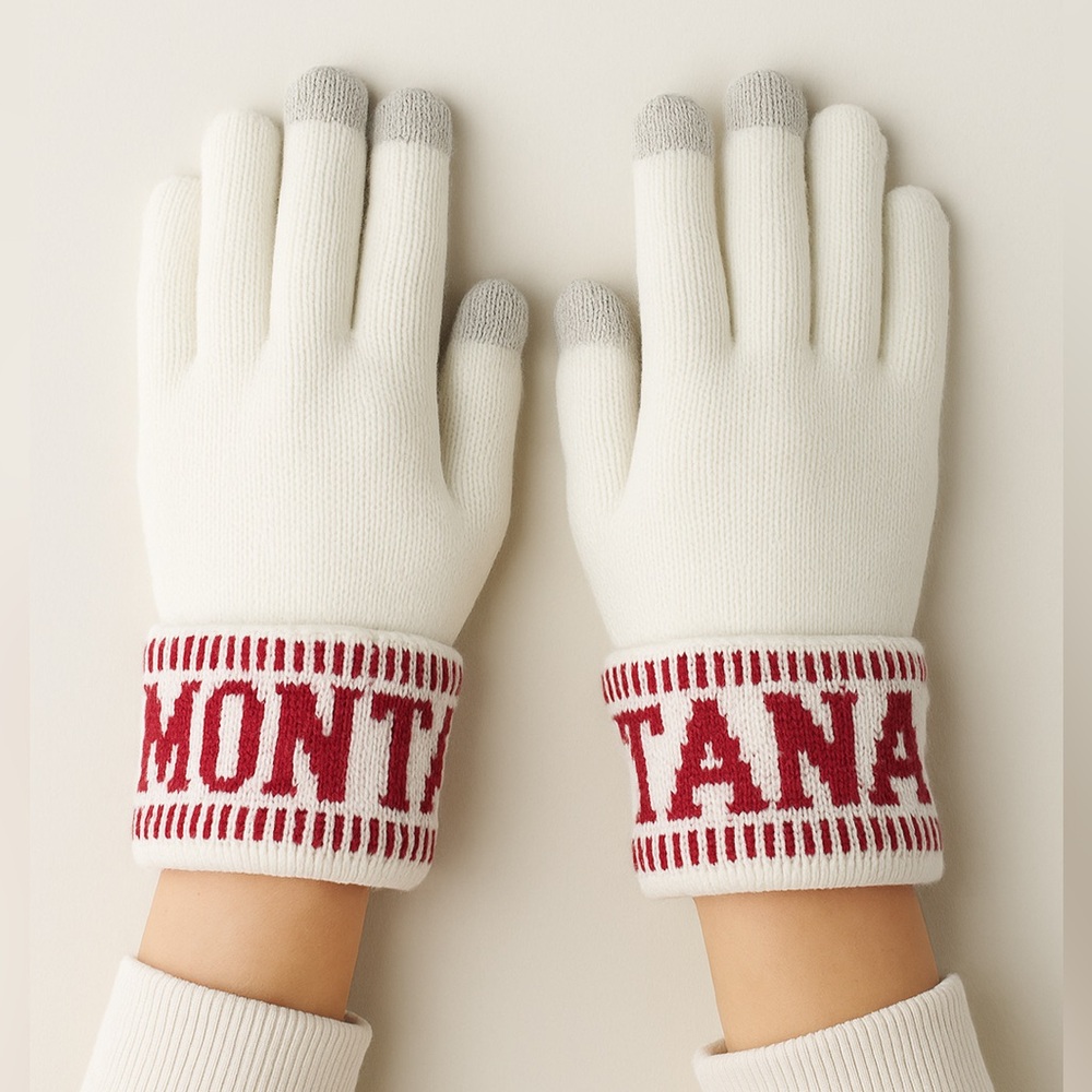 Robin Ruth Montana Touchscreen Knit Gloves Red & White | OS
